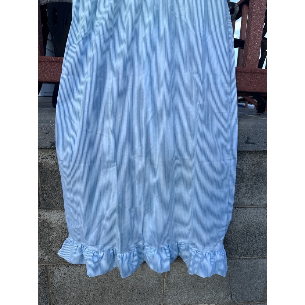 Prom'n Nod Blue Pinstripe Lace Empire Waist Ruffle Hem Nightgown Small - Picture 3 of 7